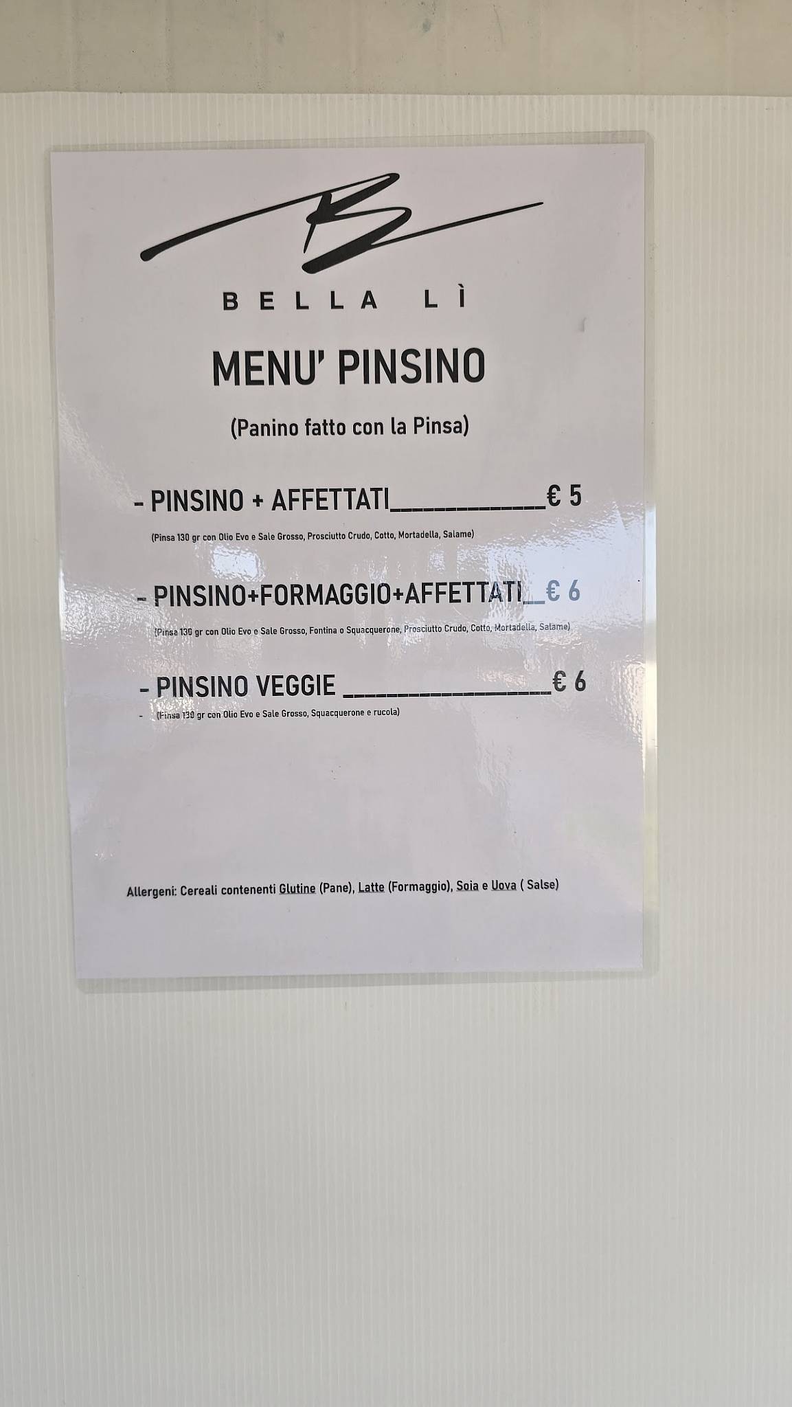 Menu di Piadineria BellaLì 