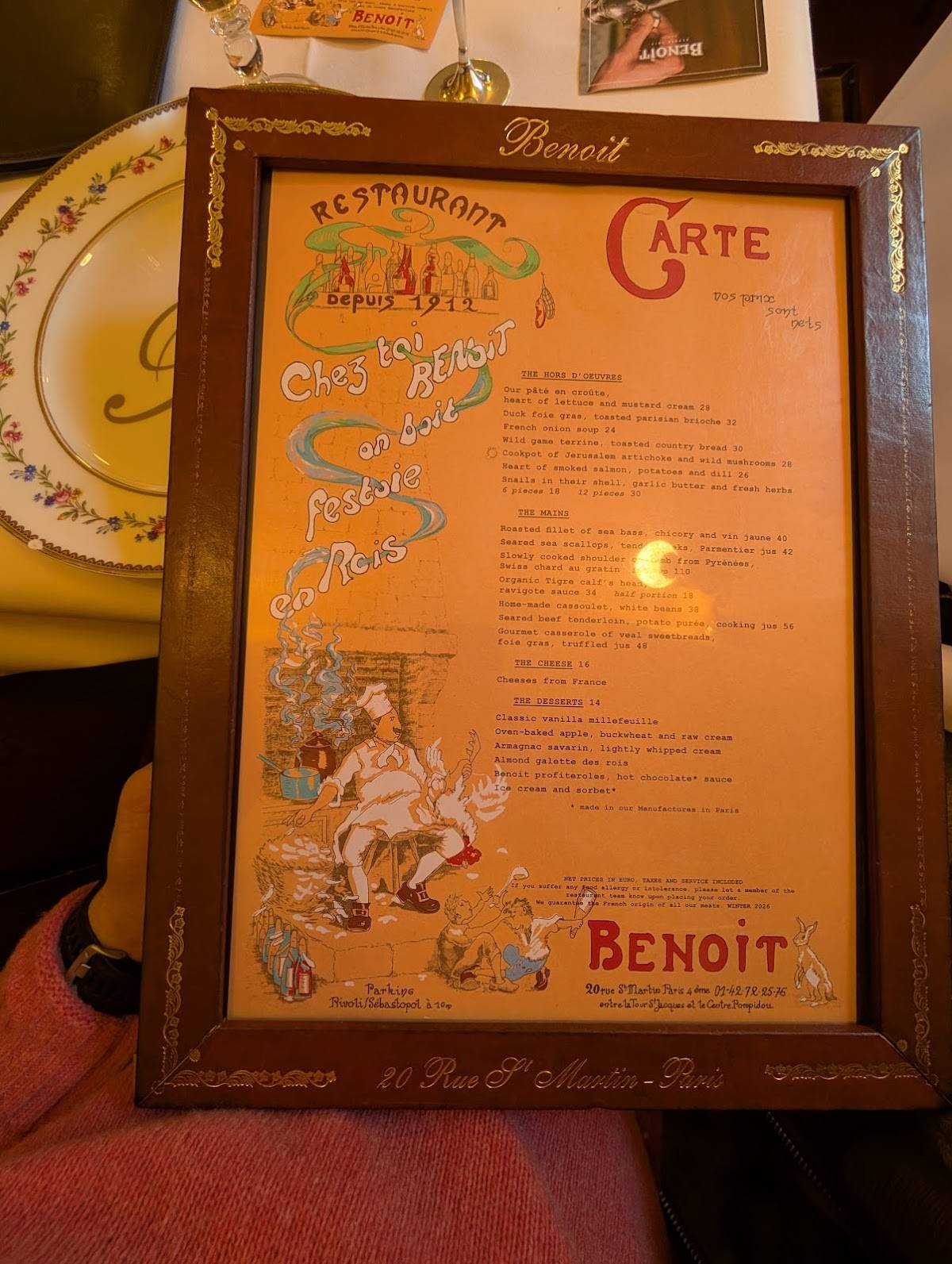 Menu de Benoit Paris