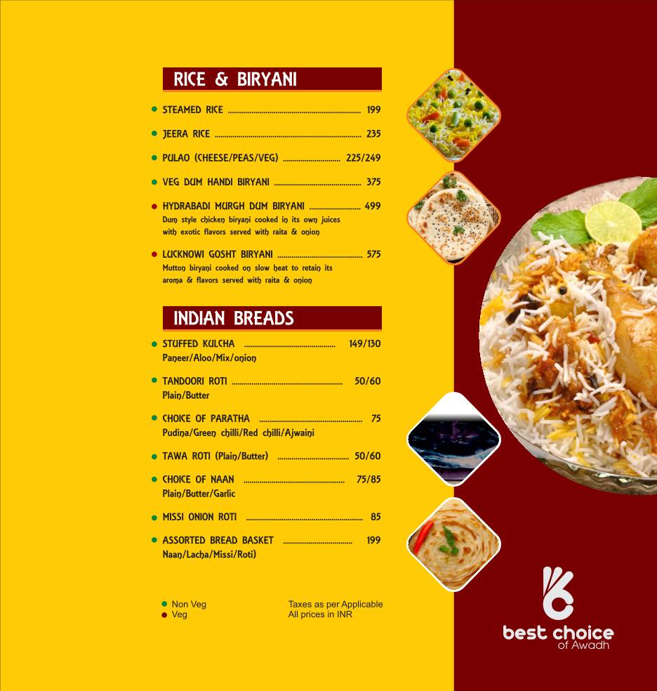 Best Choice Of Awadh menu