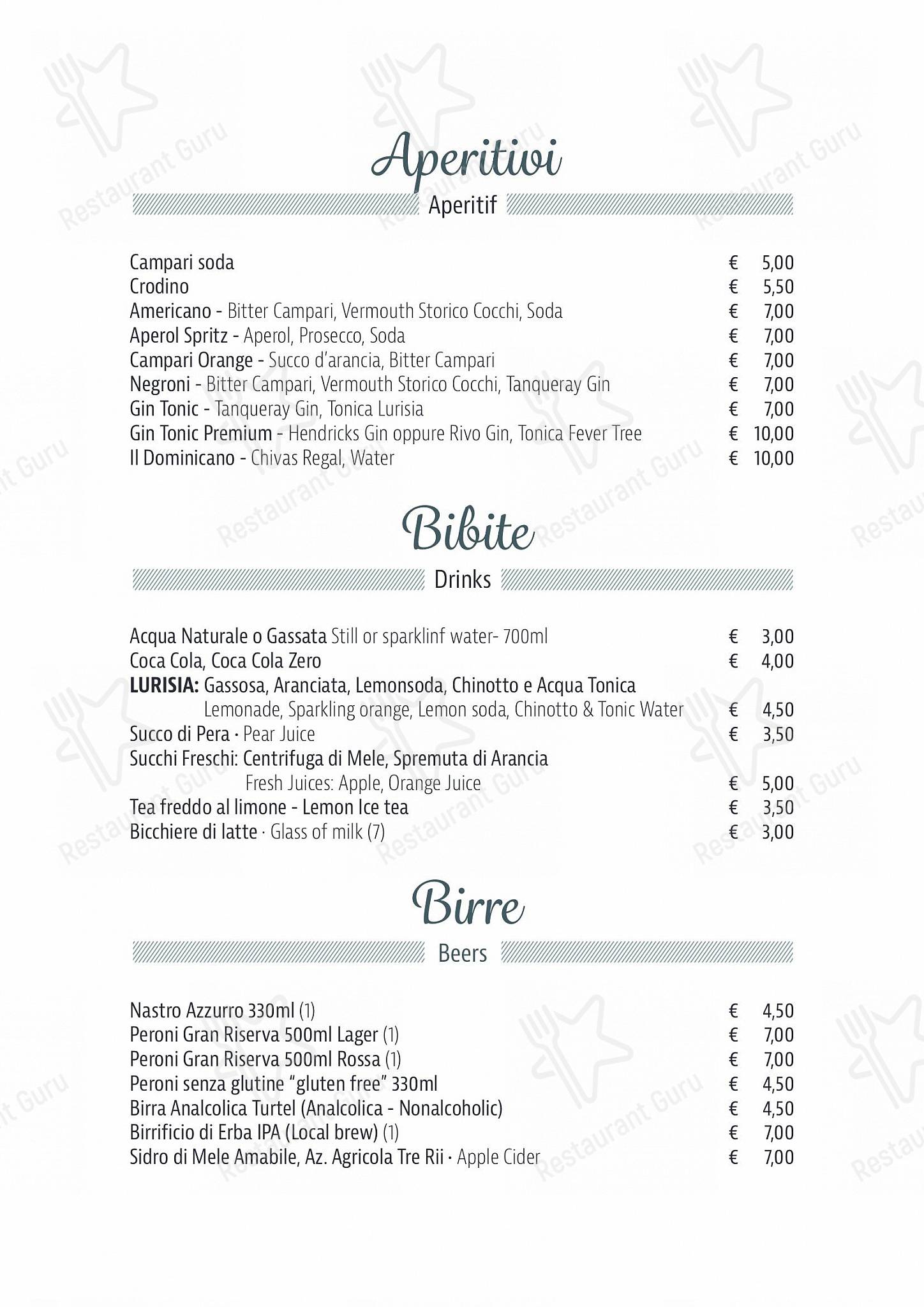 Ristorante Bilacus in Bellagio - Menu bar