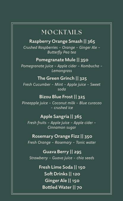 Bizou Cafe & Grill menu