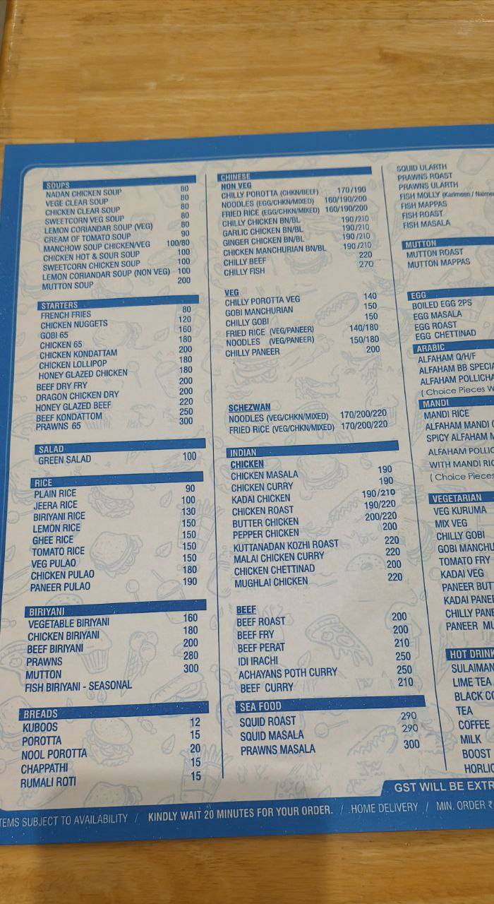 Bluebee RestoCafe menu