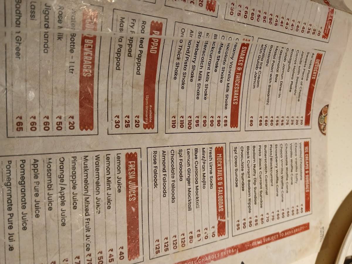 Bombay Sweets menu