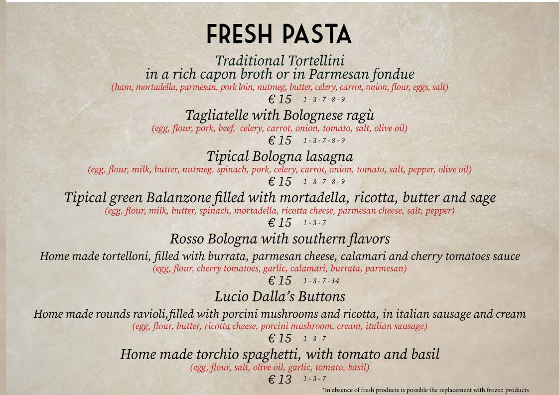 Menu di Buca San Petronio 