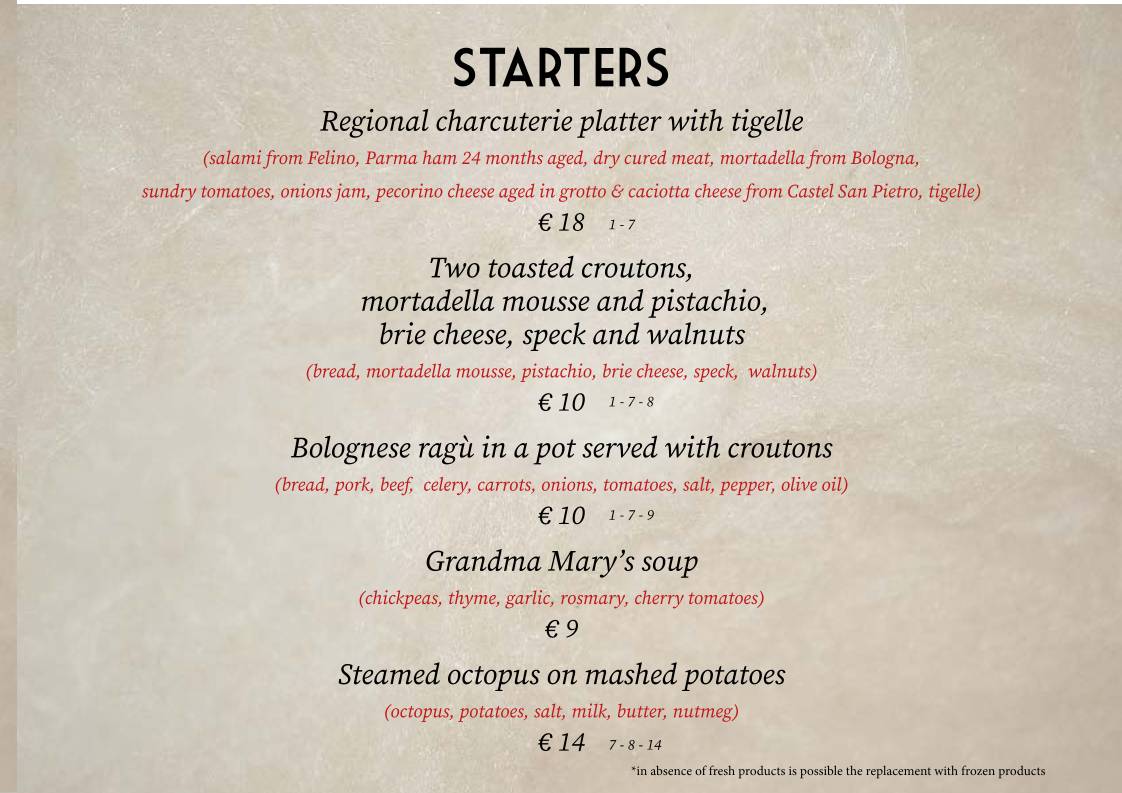 Menu di Buca San Petronio 