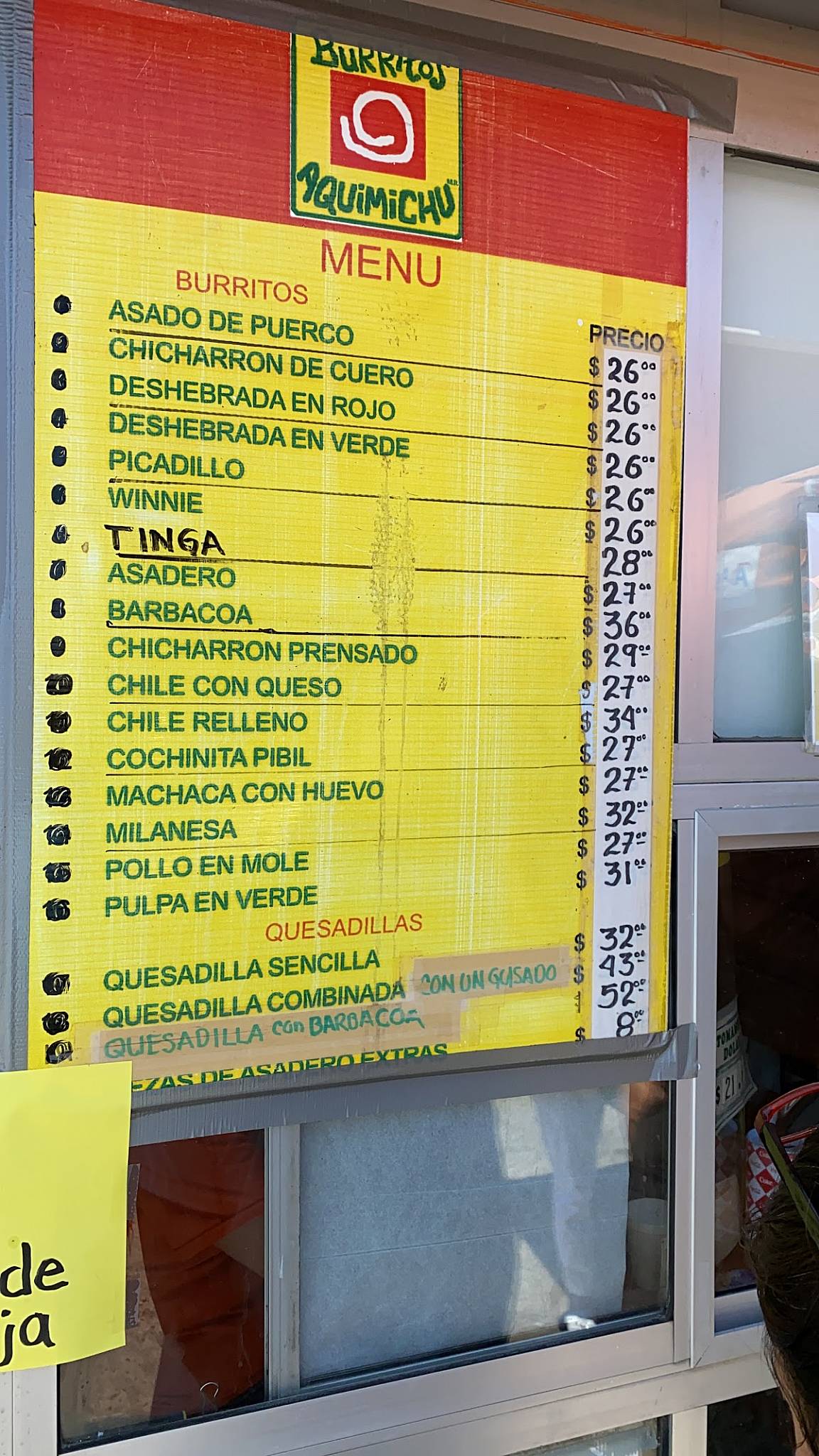 Menu at Burritos Aquimichú restaurant, Ciudad Juarez