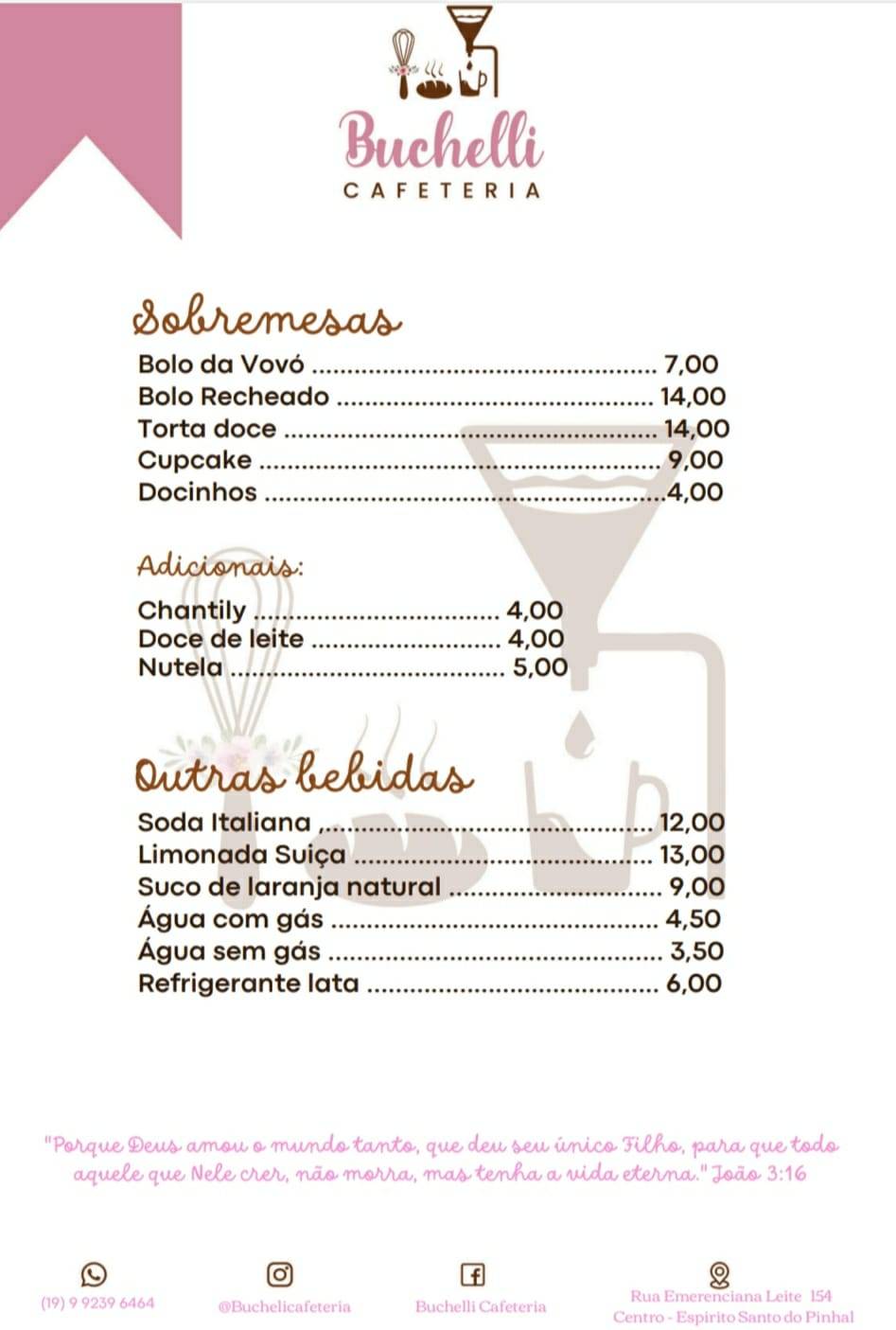 Cafeteria Buchelli - Delícias Artesanais em Espírito Santo do Pinhal cardápio