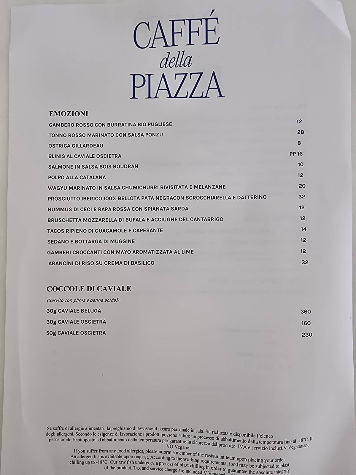 Menu di Caffè della Piazza 