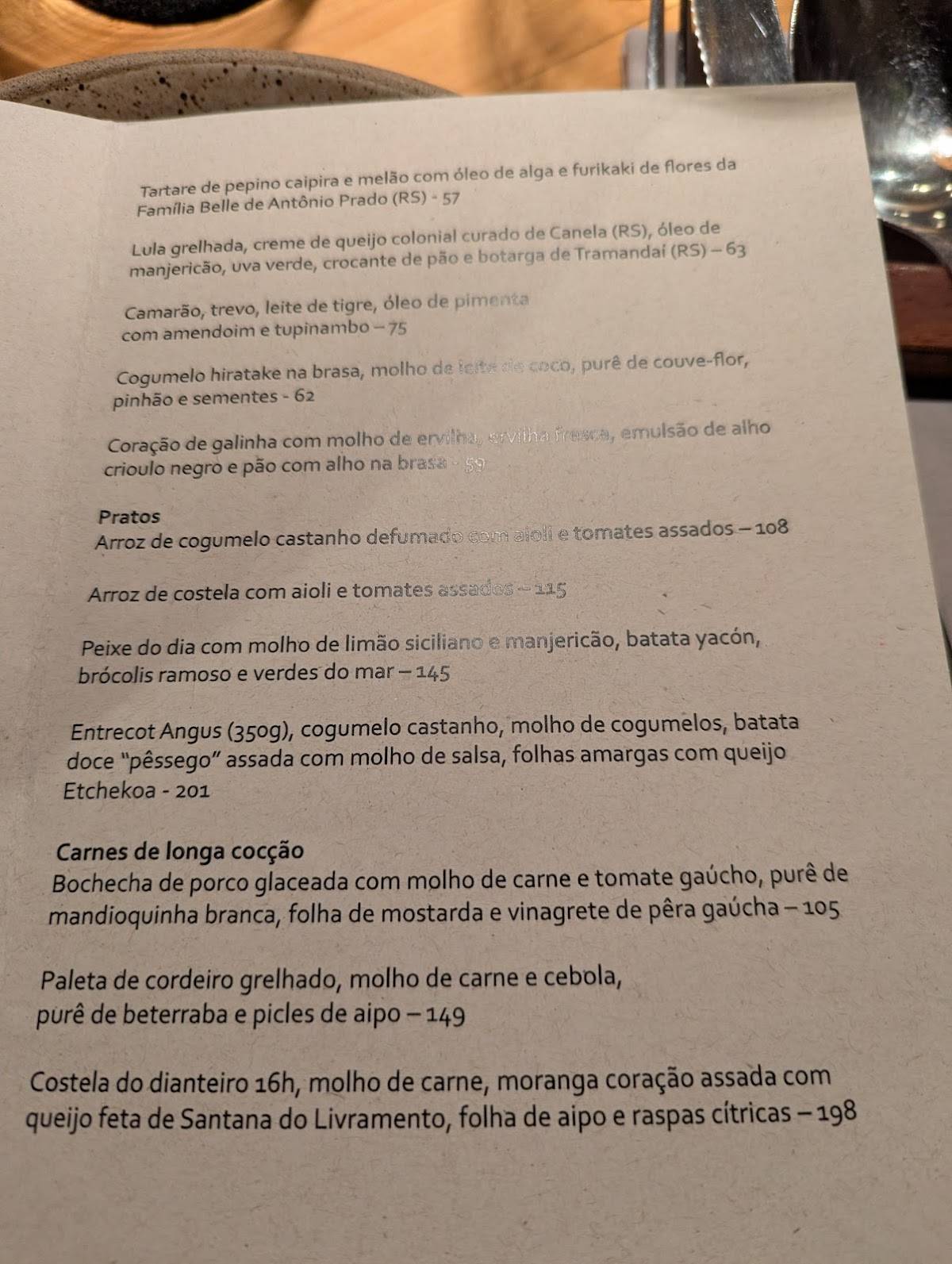 Capincho cardápio