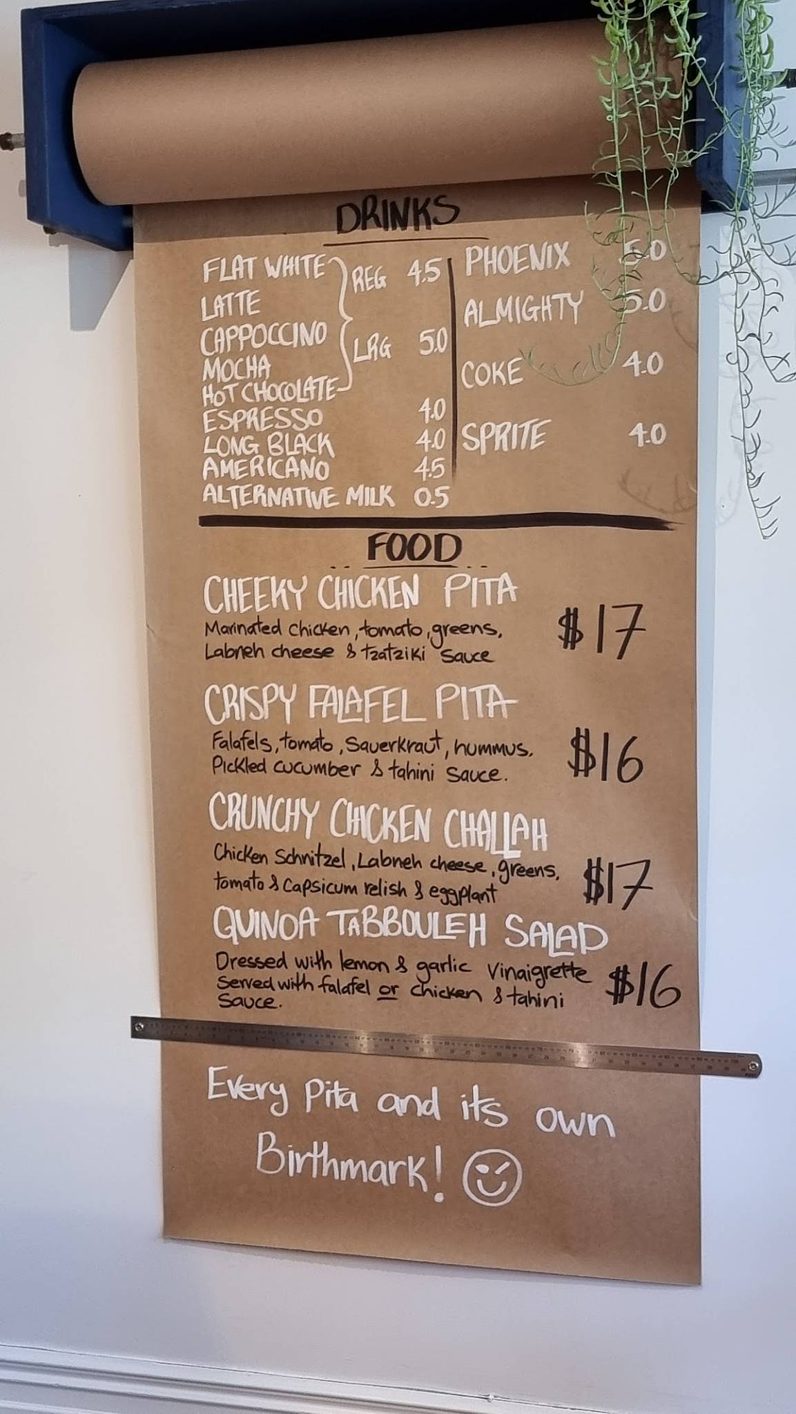 Menu at Carmel Israeli Street Food restaurant, Auckland