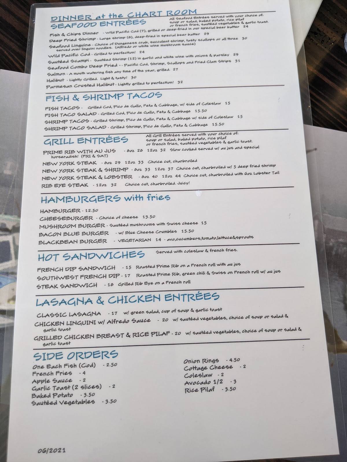 Menu at Chart Room Restaurant, Crescent City