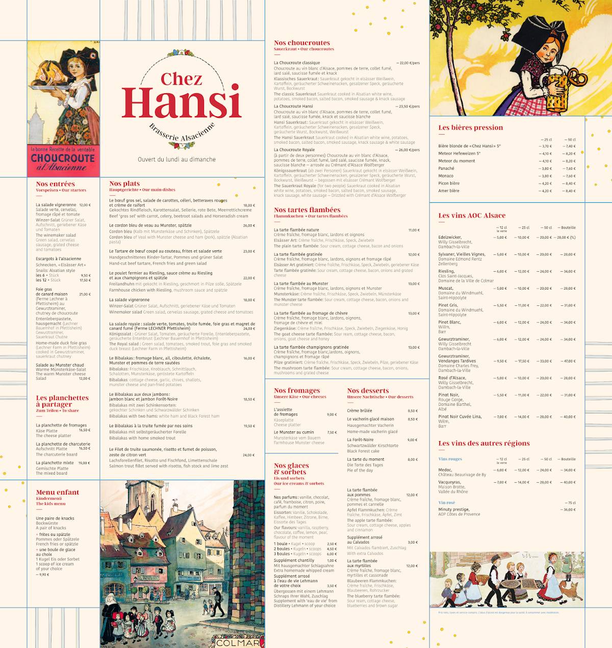 Menu de Brasserie Chez Hansi - Restaurant alsacien - COLMAR