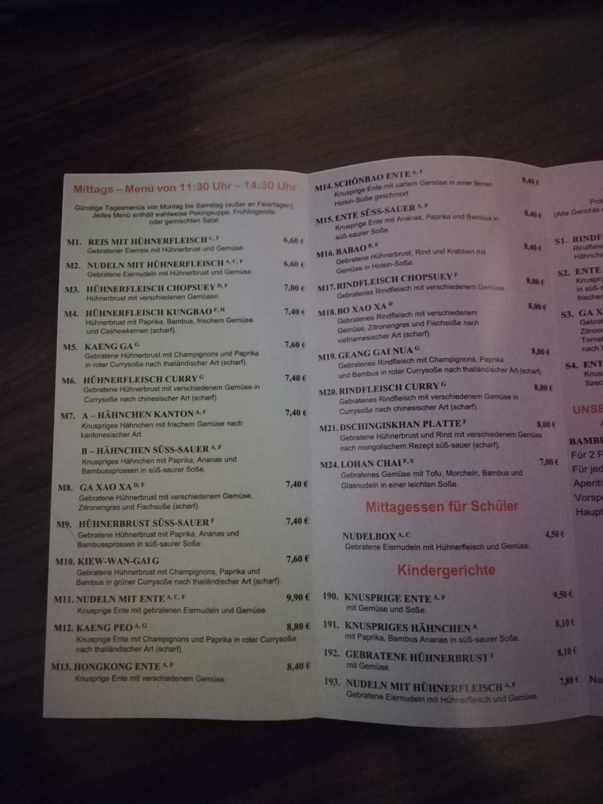 Speisekarte von ChinaThai Bambusgarten Nguyen restaurant, Günzburg