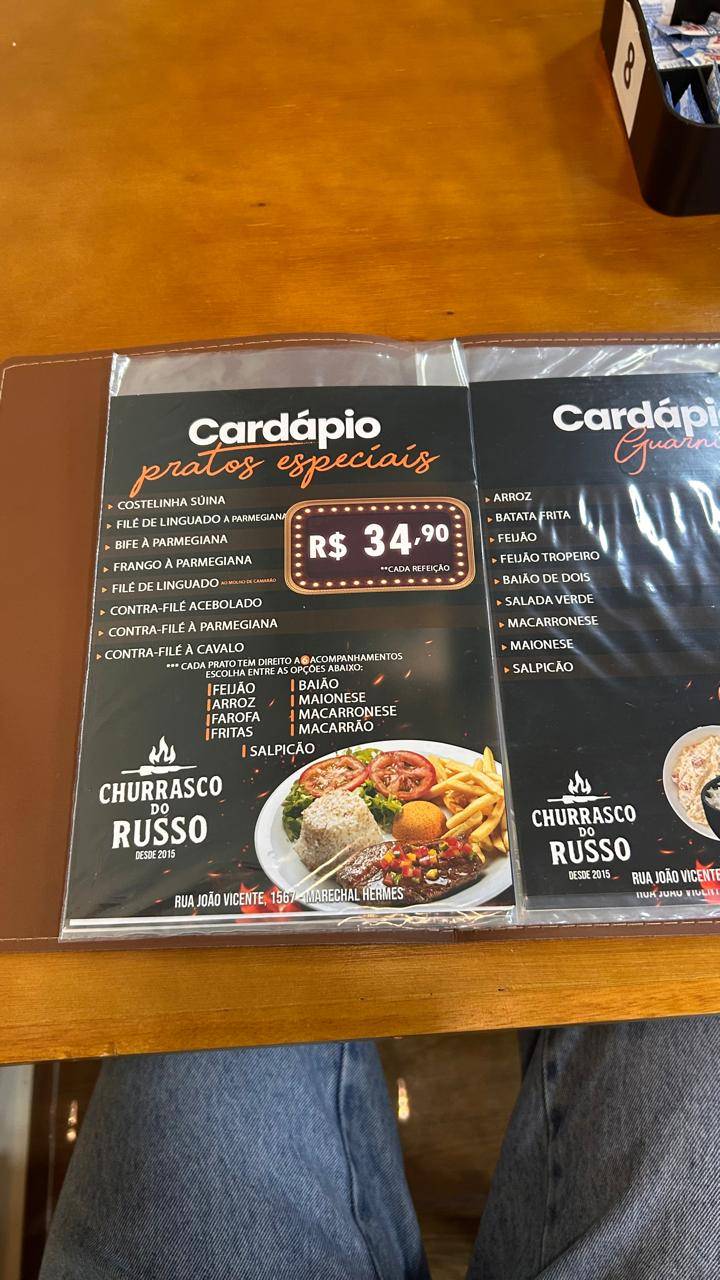Churrasco do Russo marechal cardápio