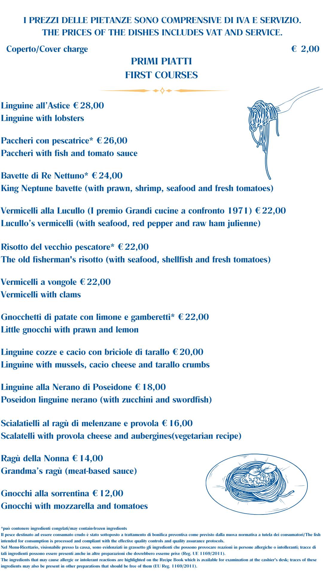 Menu di Ristorante Ciro al Borgo Marinari 