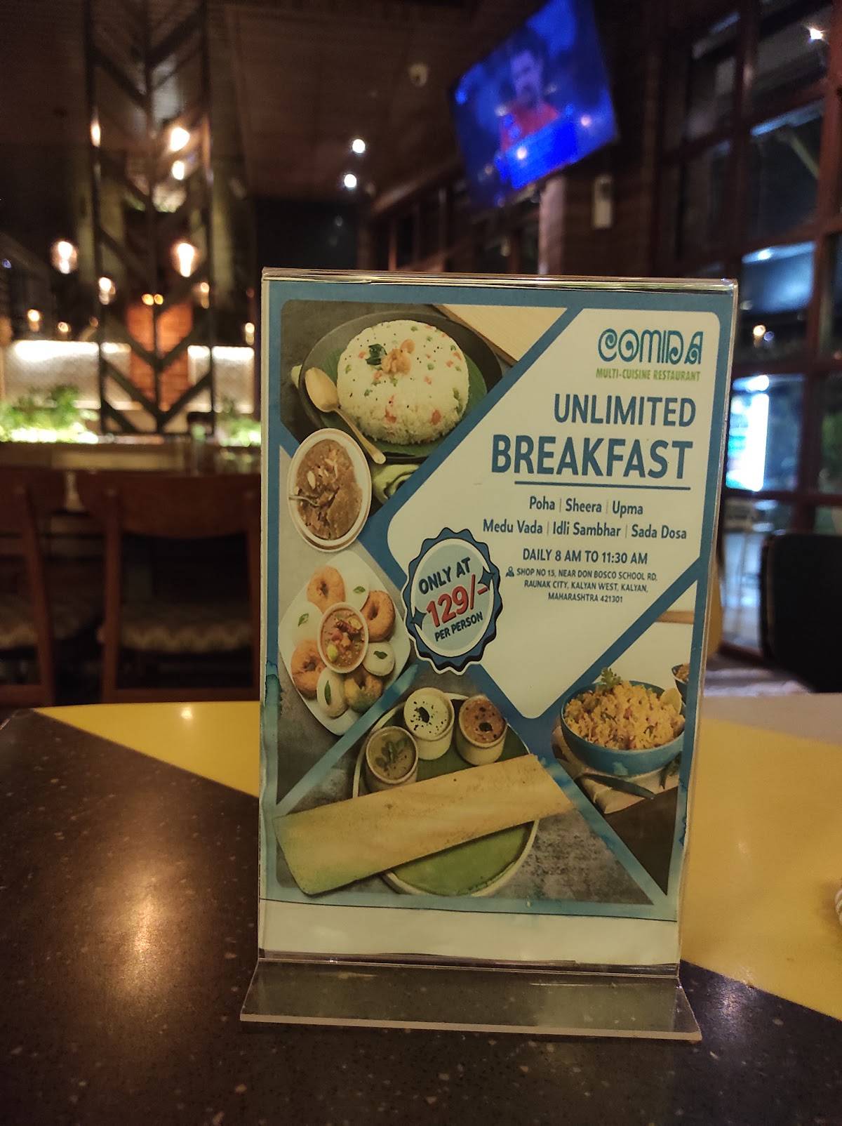 Comida Multi-Cuisine Restaurant menu