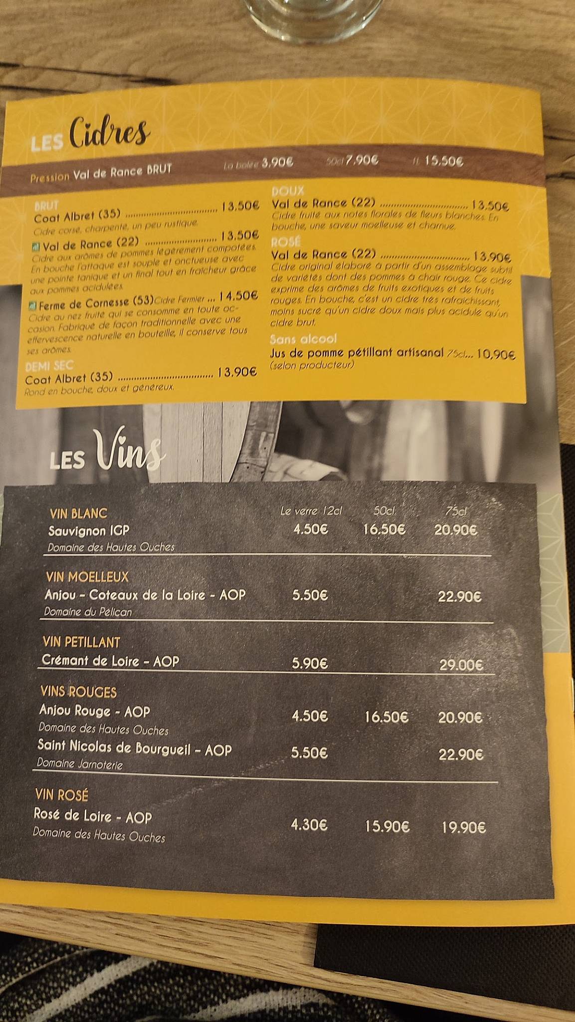 Menu de Crêperie Le Connétable