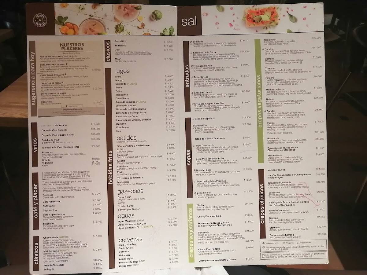 Menu at Crepes & Waffles Cedritos restaurant, Bogotá, Av. Cra 19 138 17