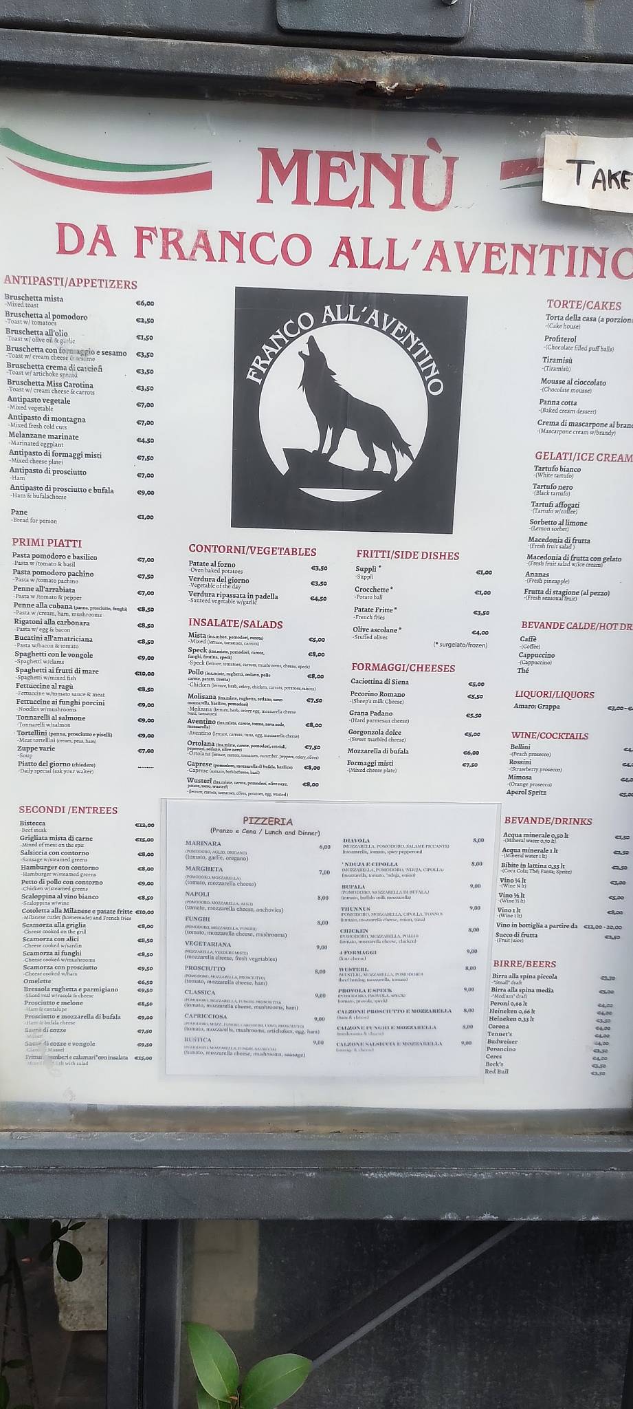 Menu di Da Franco All'Aventino 