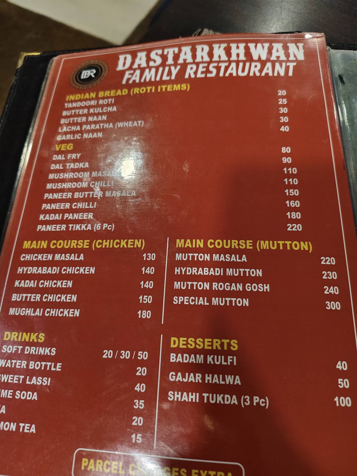 Dastarkhwan Restaurant menu