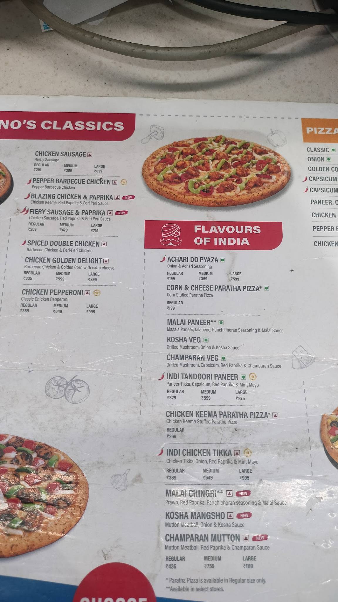 Domino's pizza menu