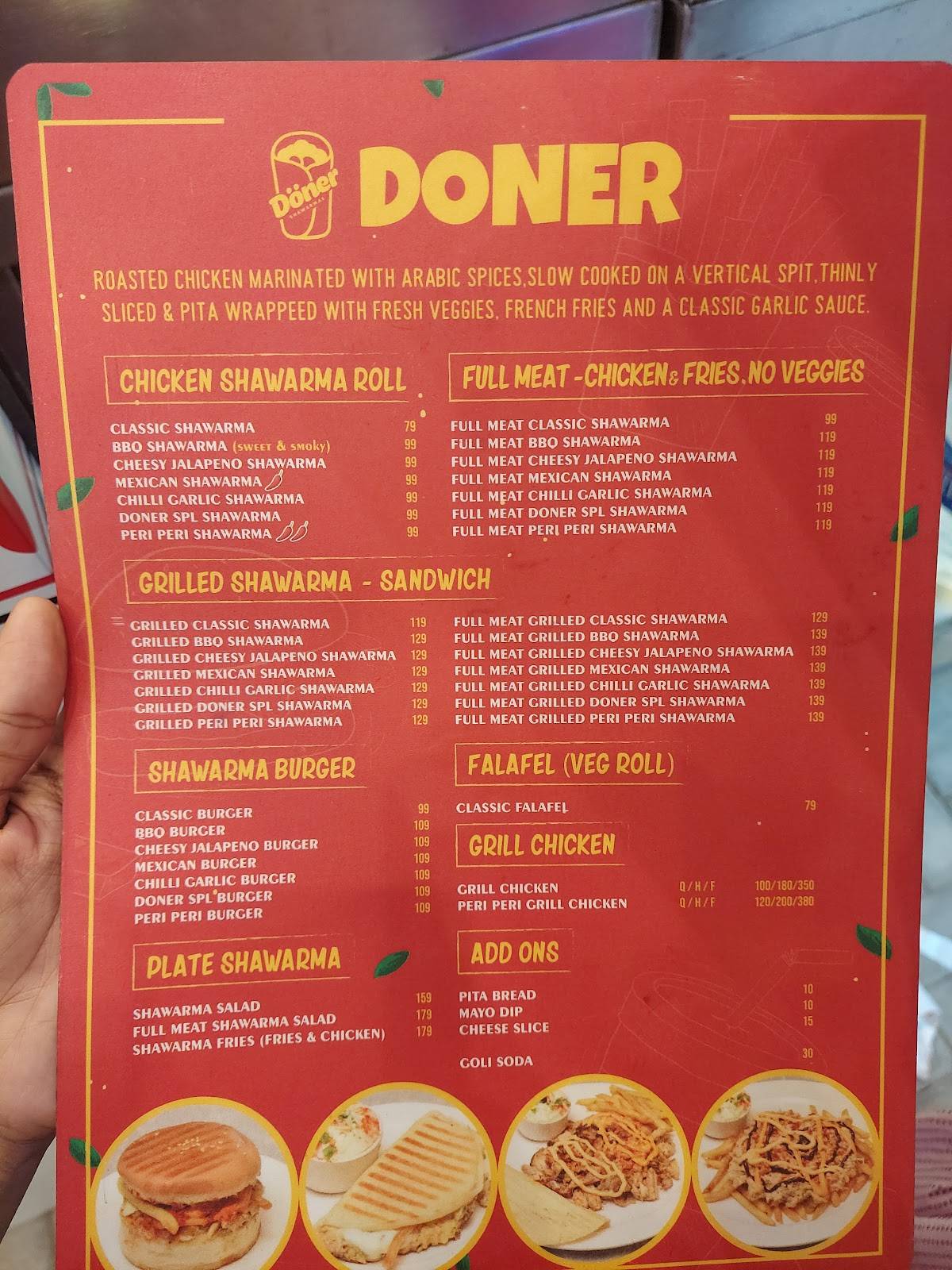Doner Shawarmas menu