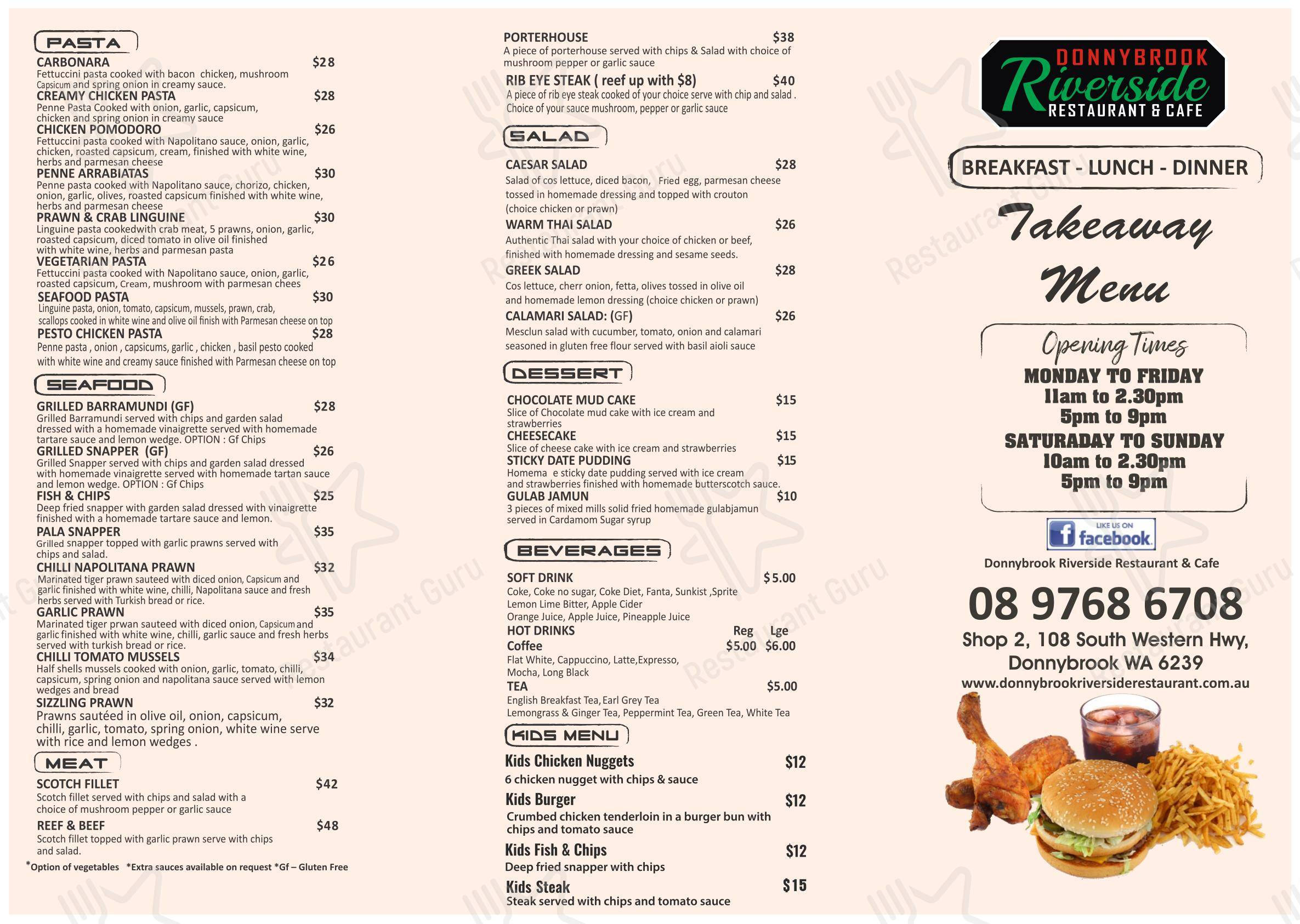 Menu at Donnybrook Riverside Restaurant & Cafe, Donnybrook