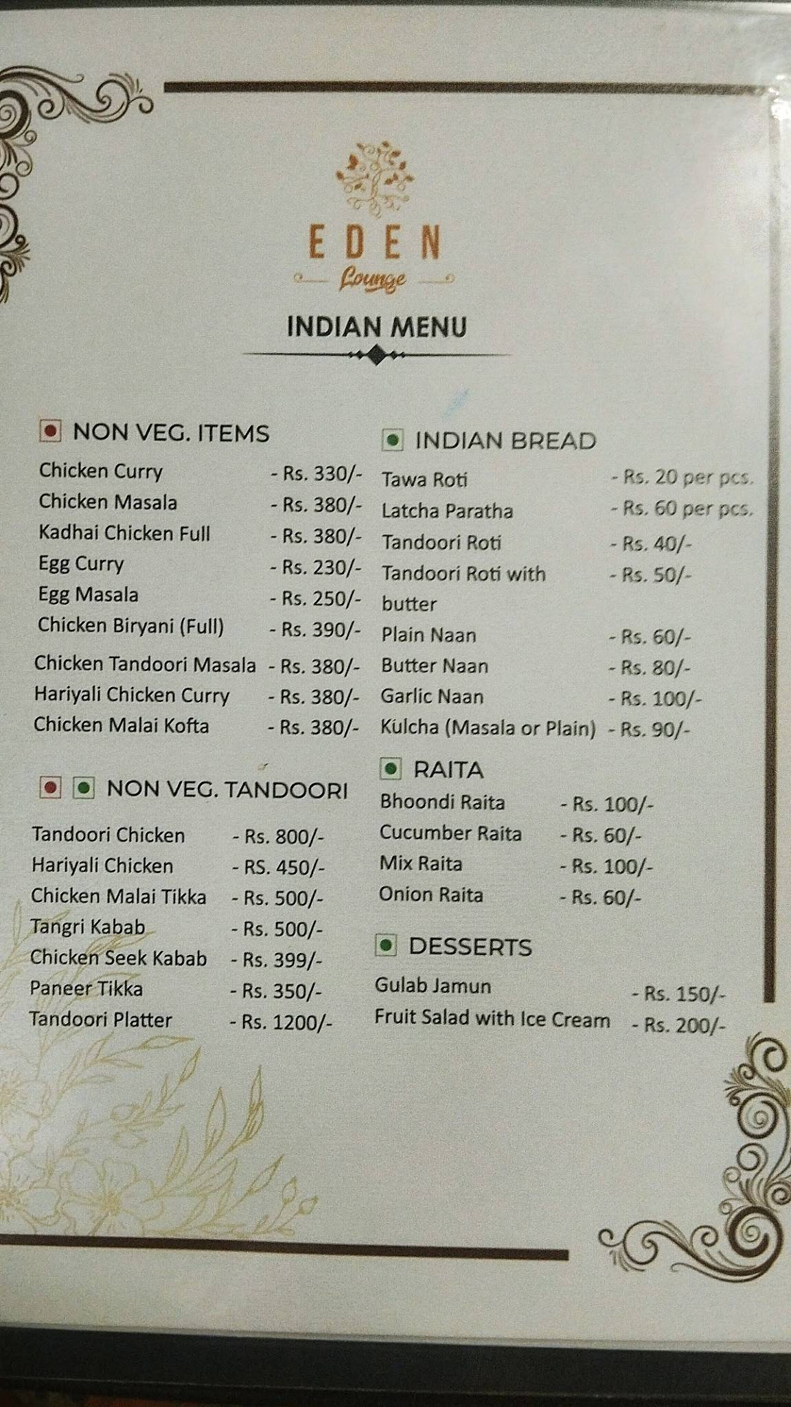 Eden lounge imphal menu