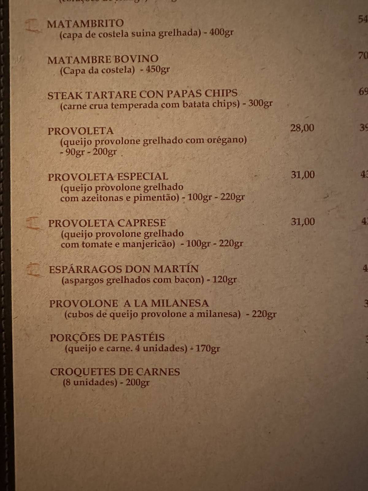 Restaurante El Tranvia (Itaim-Bibi) cardápio