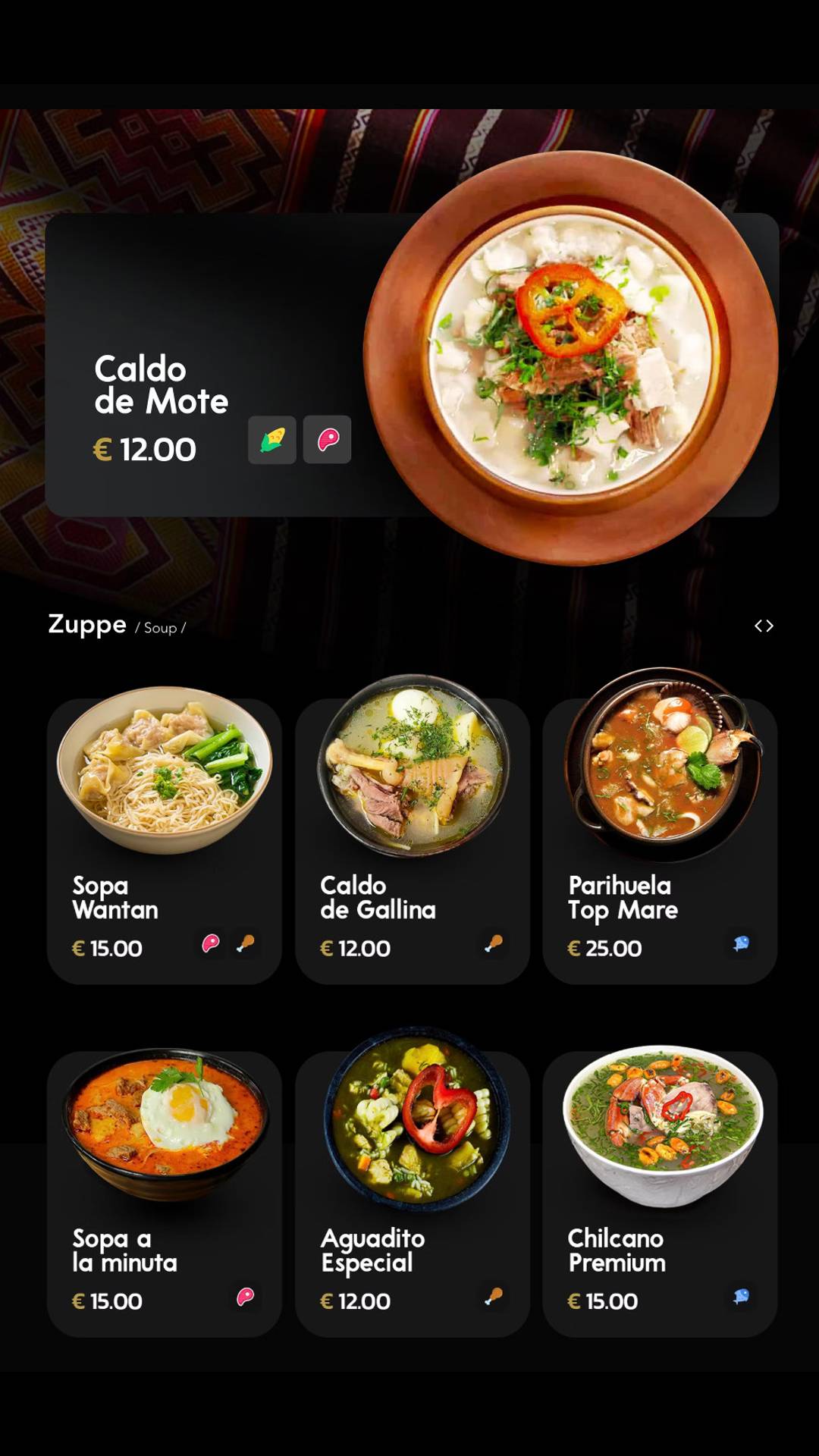 Menu di Encuentros Ristorante Peruviano 