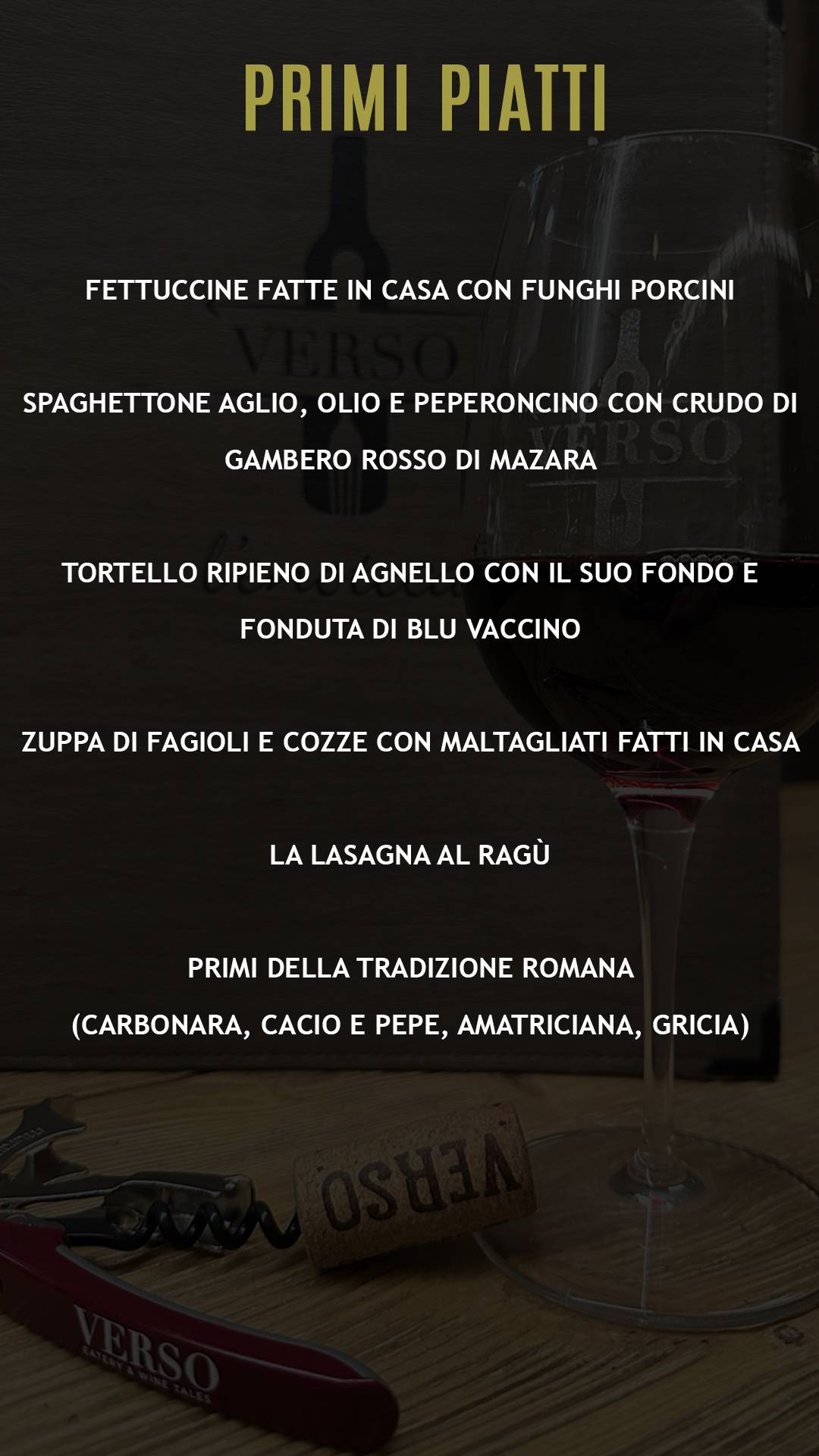 Menu de Verso - Vinosteria
