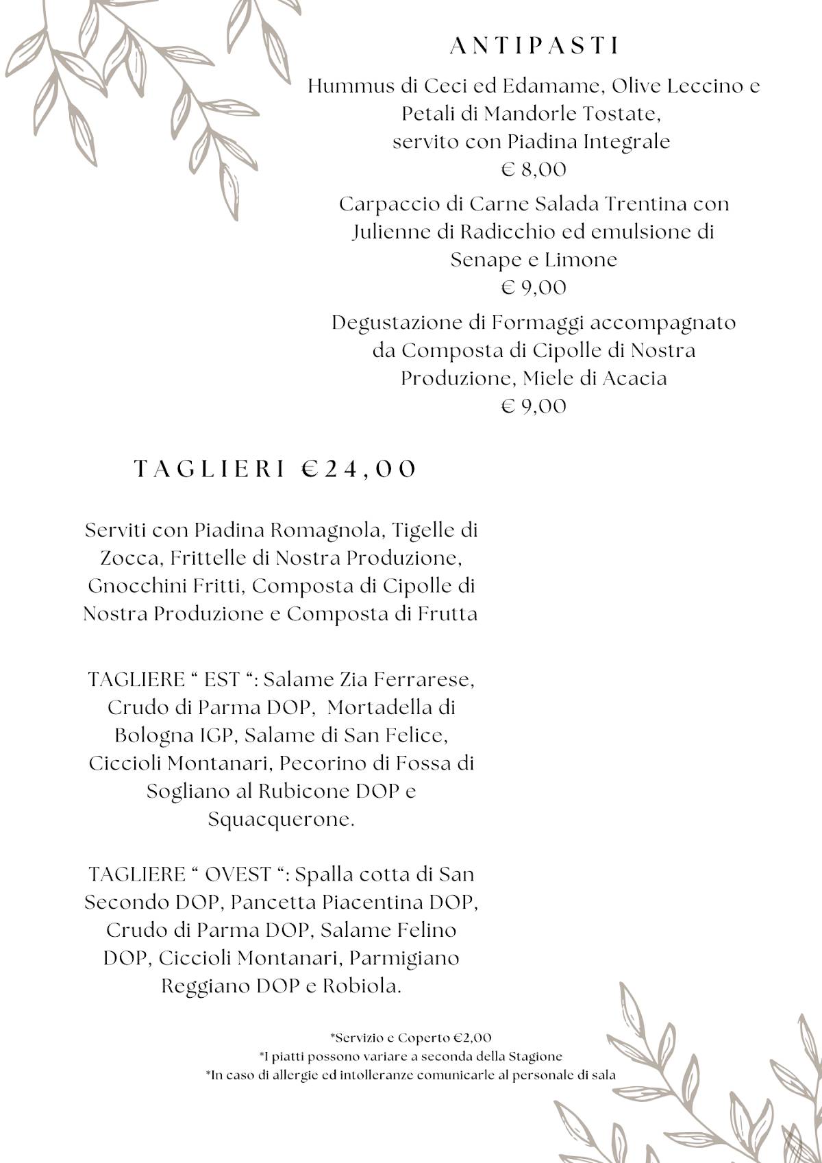 Menu di Enoteca con Cucina Tòma 