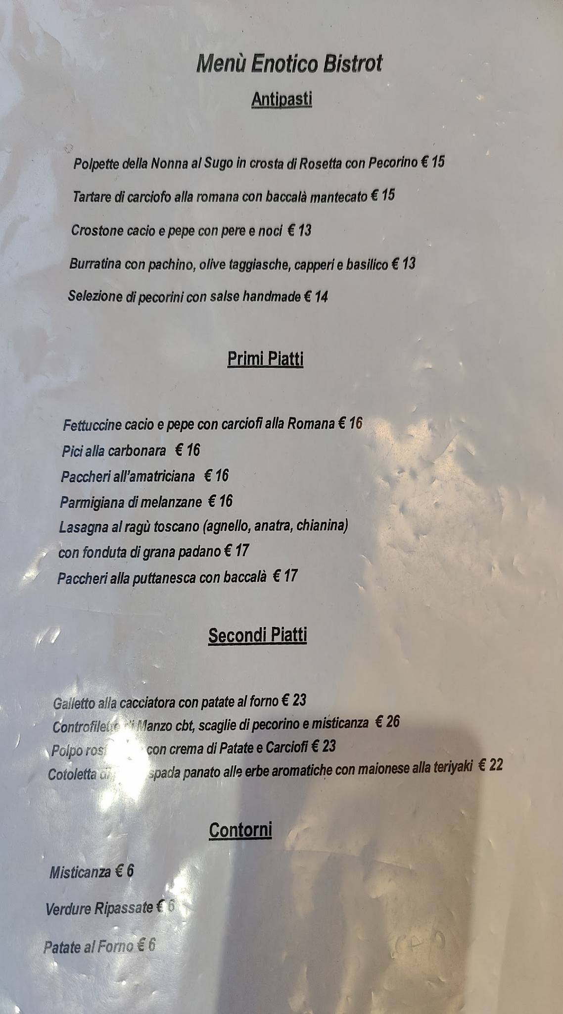 Menu di Enotico Bistrot Italiano 