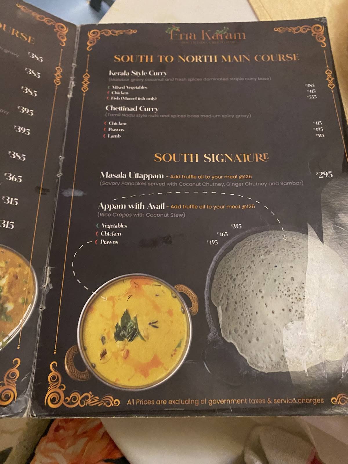 Erraa Karam - South Indian Resto Bar menu