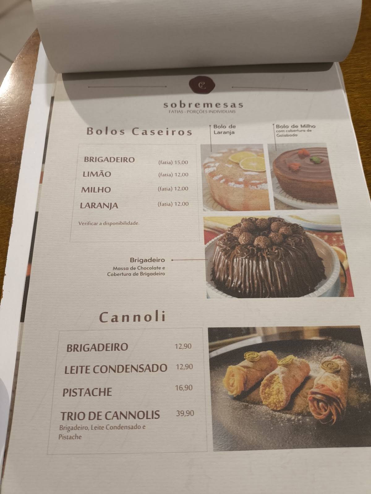 Espaço Caramelles cardápio