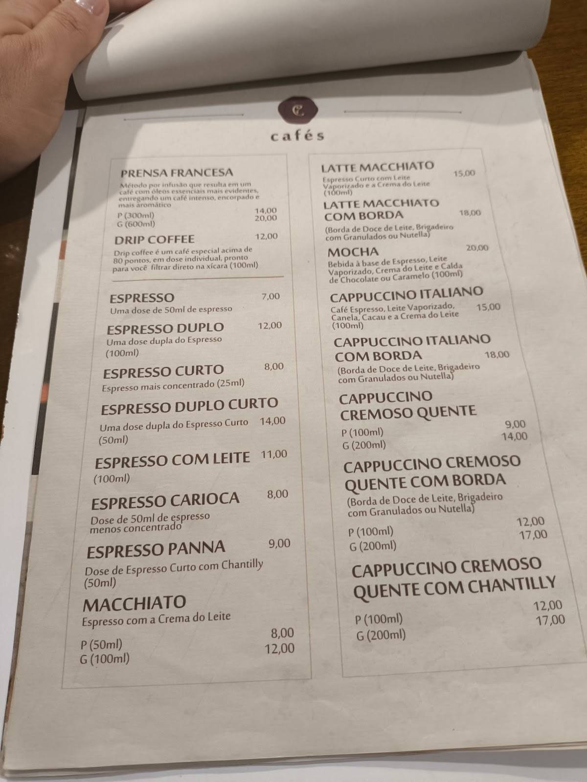 Espaço Caramelles cardápio