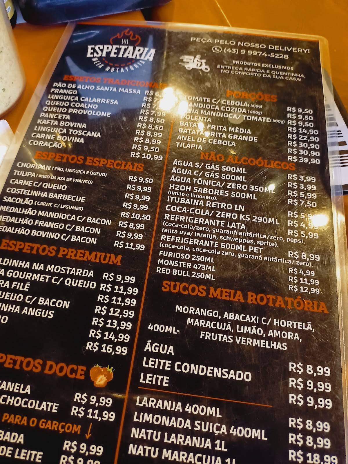 Espetaria Meia Rotatória cardápio