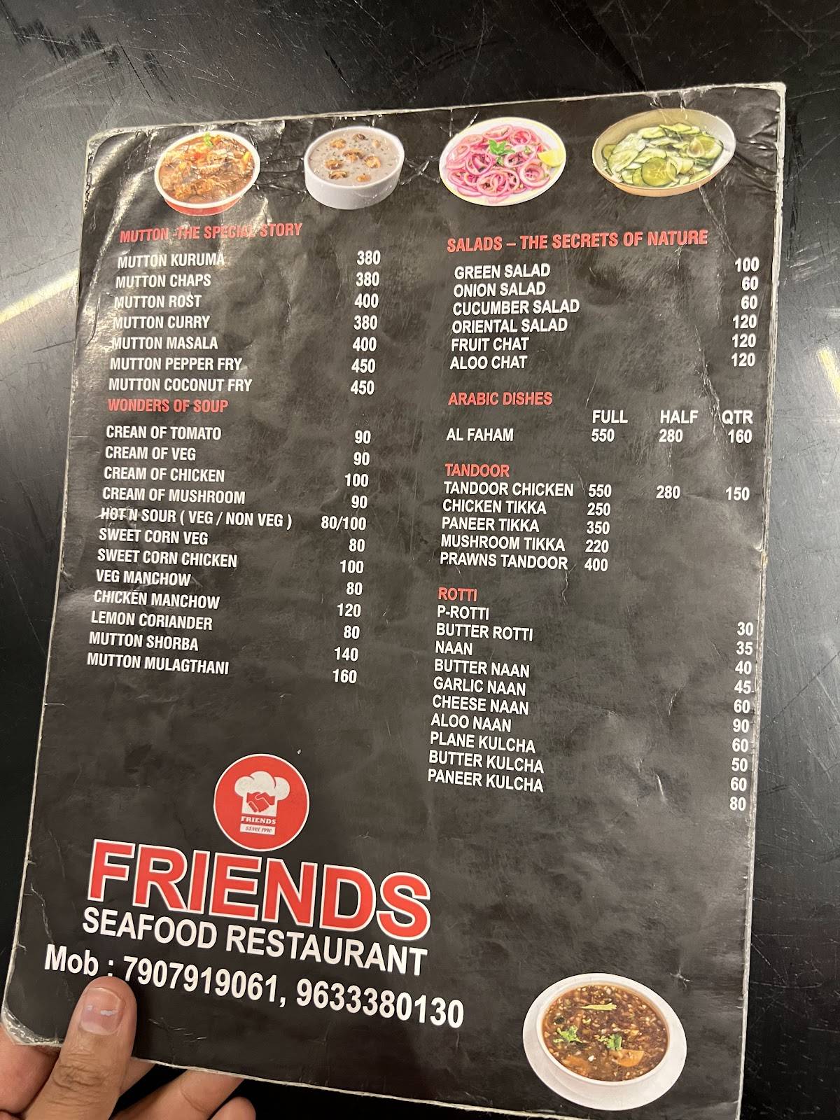 FRIENDS SEA FOOD RESTAURANT & BAKERS since 1990 menu