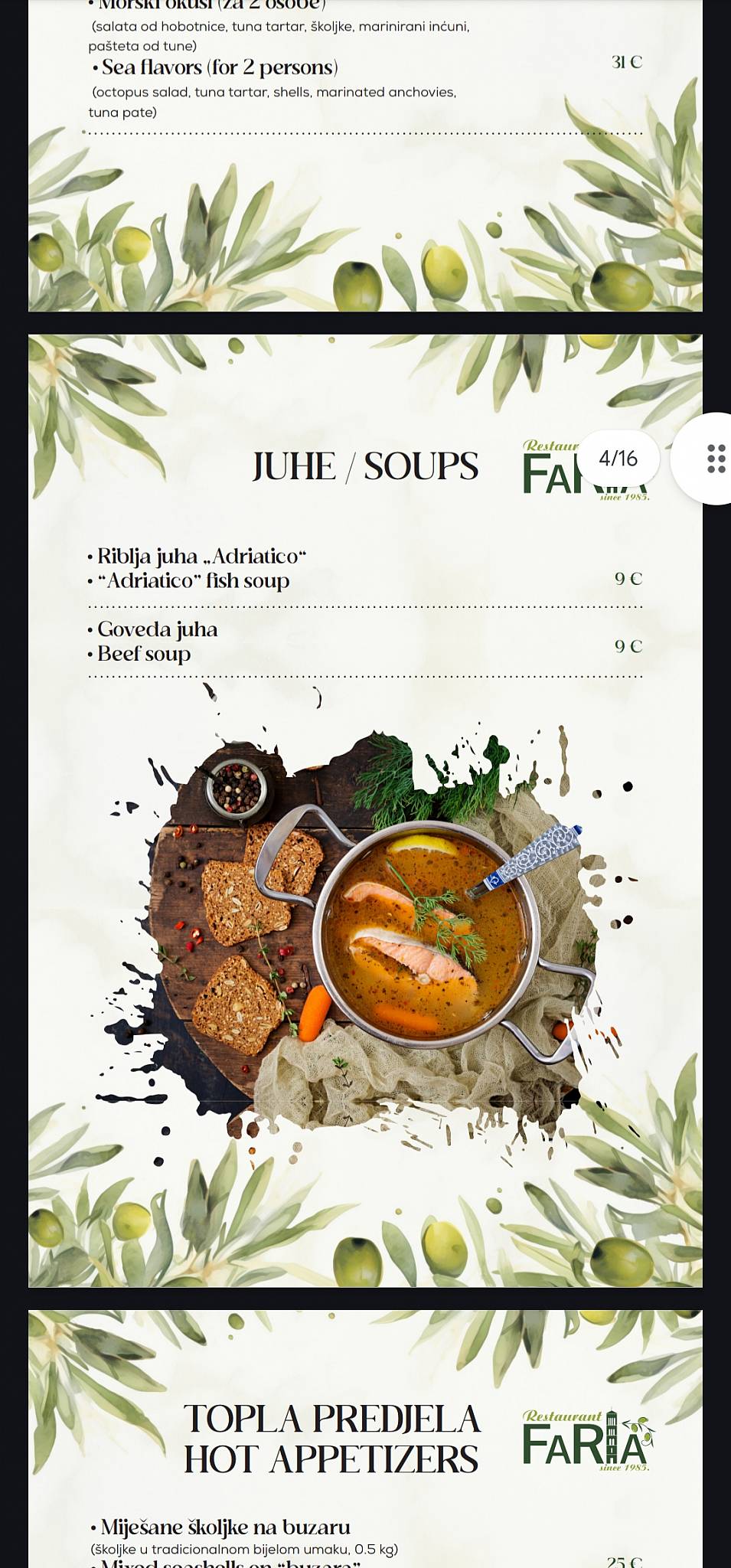 Menu di Restaurant Faria 