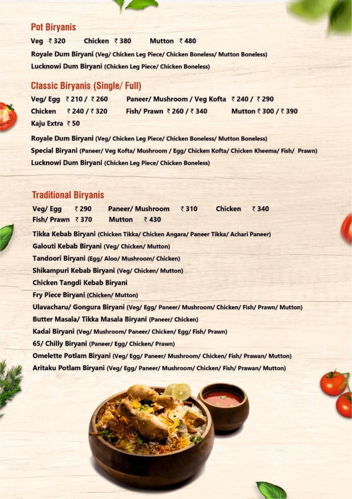Flames and Pots menu