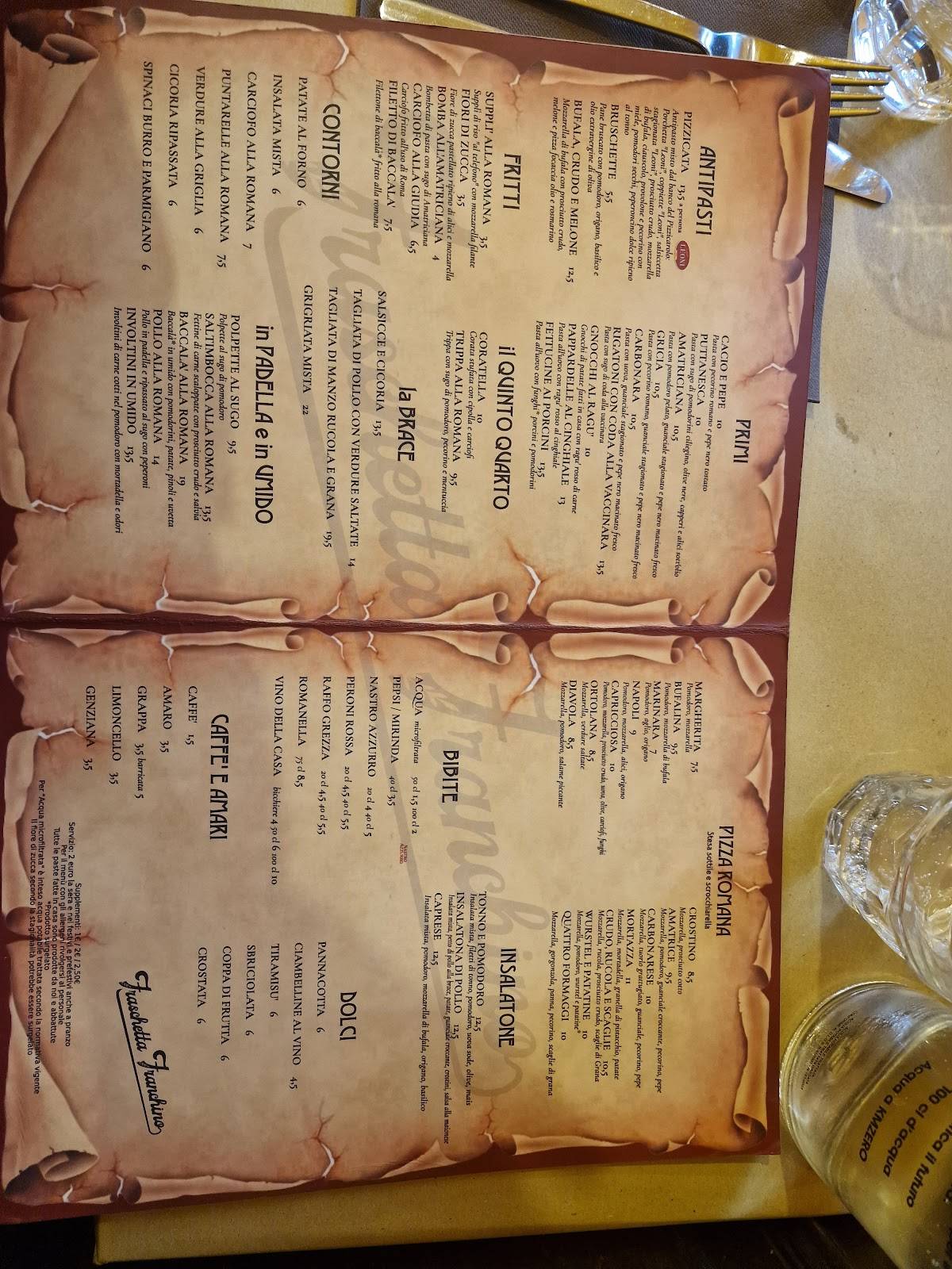 Menu di Fraschetta Franchino - Roma 