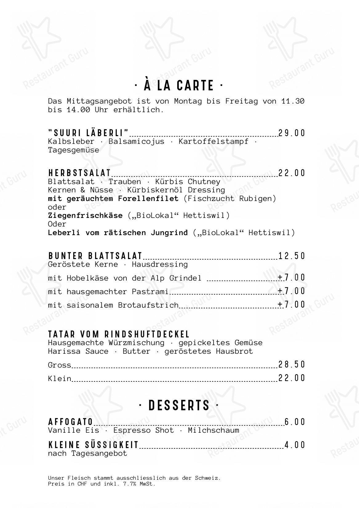 Menu per FREIBANK Speis & Trank in Berna