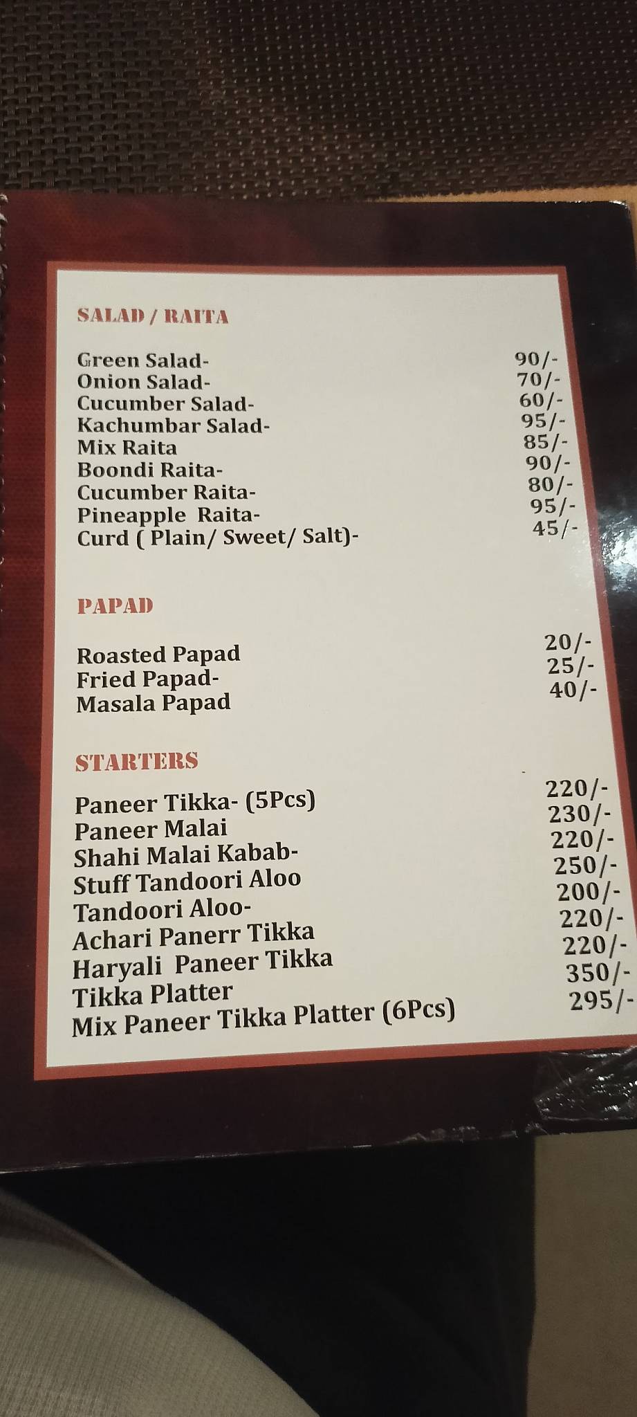 Fusion Restaurant menu