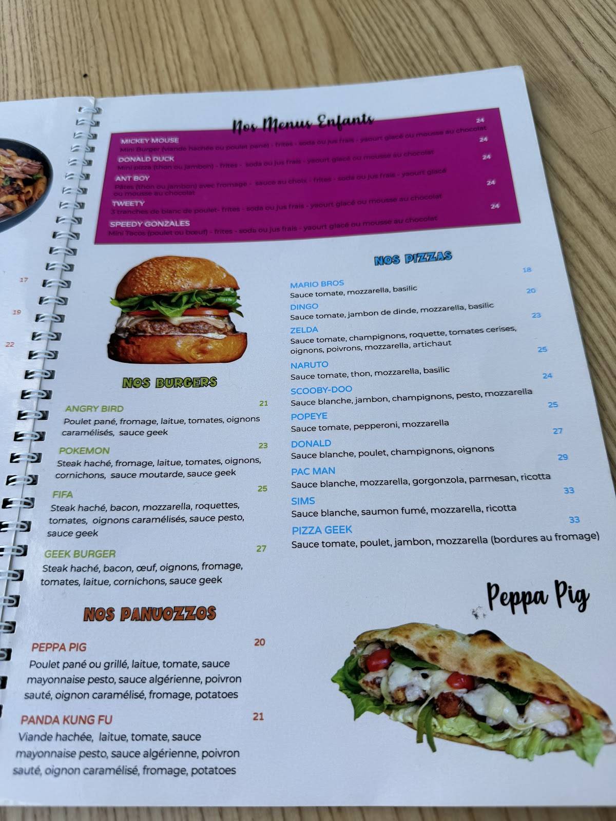 Menu de GEEK Gammarth