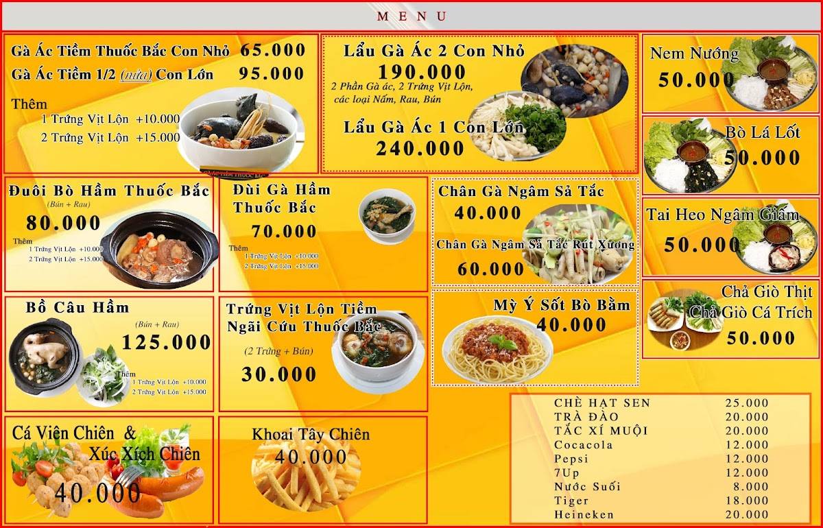 Menu at Gà Ác Tiềm Thuốc Bắc Vũng Tàu (Hồng Tươi) restaurant, Vung Tau