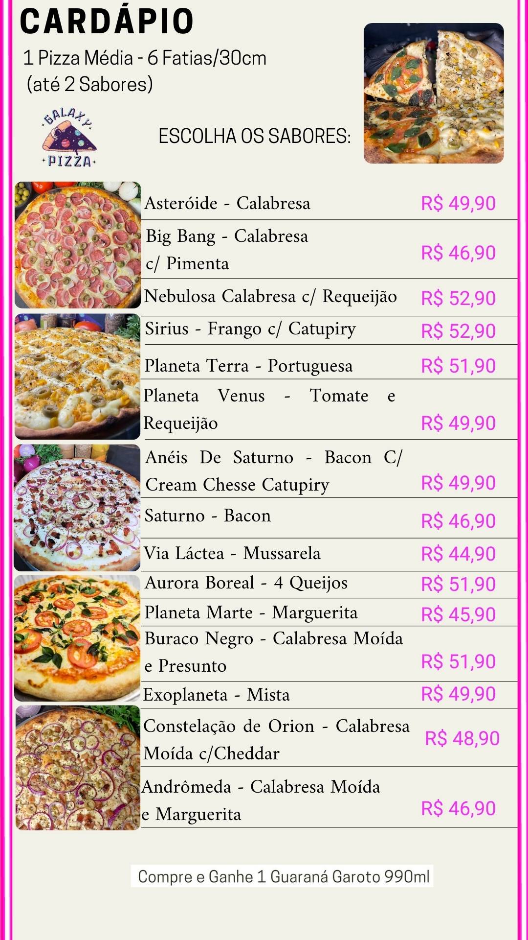 Galaxy Pizza Delivery cardápio