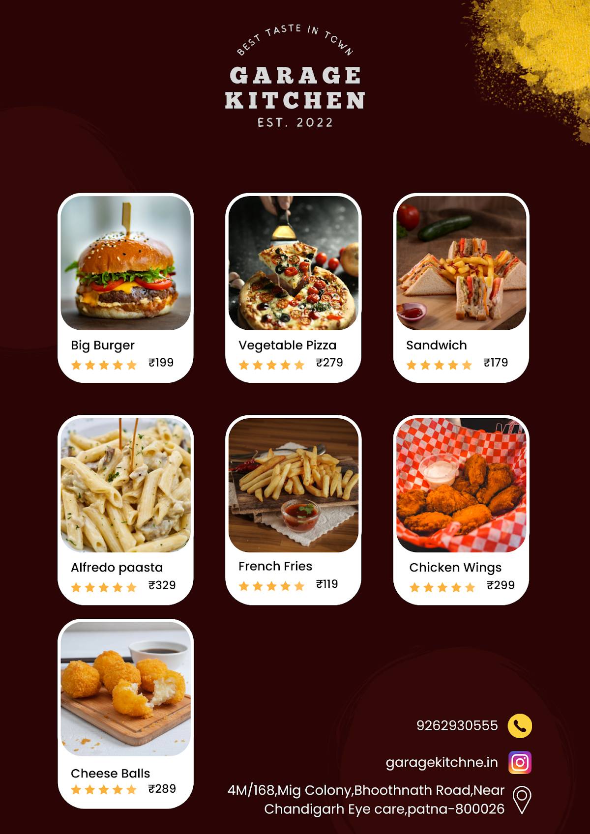 Garage Kitchen menu