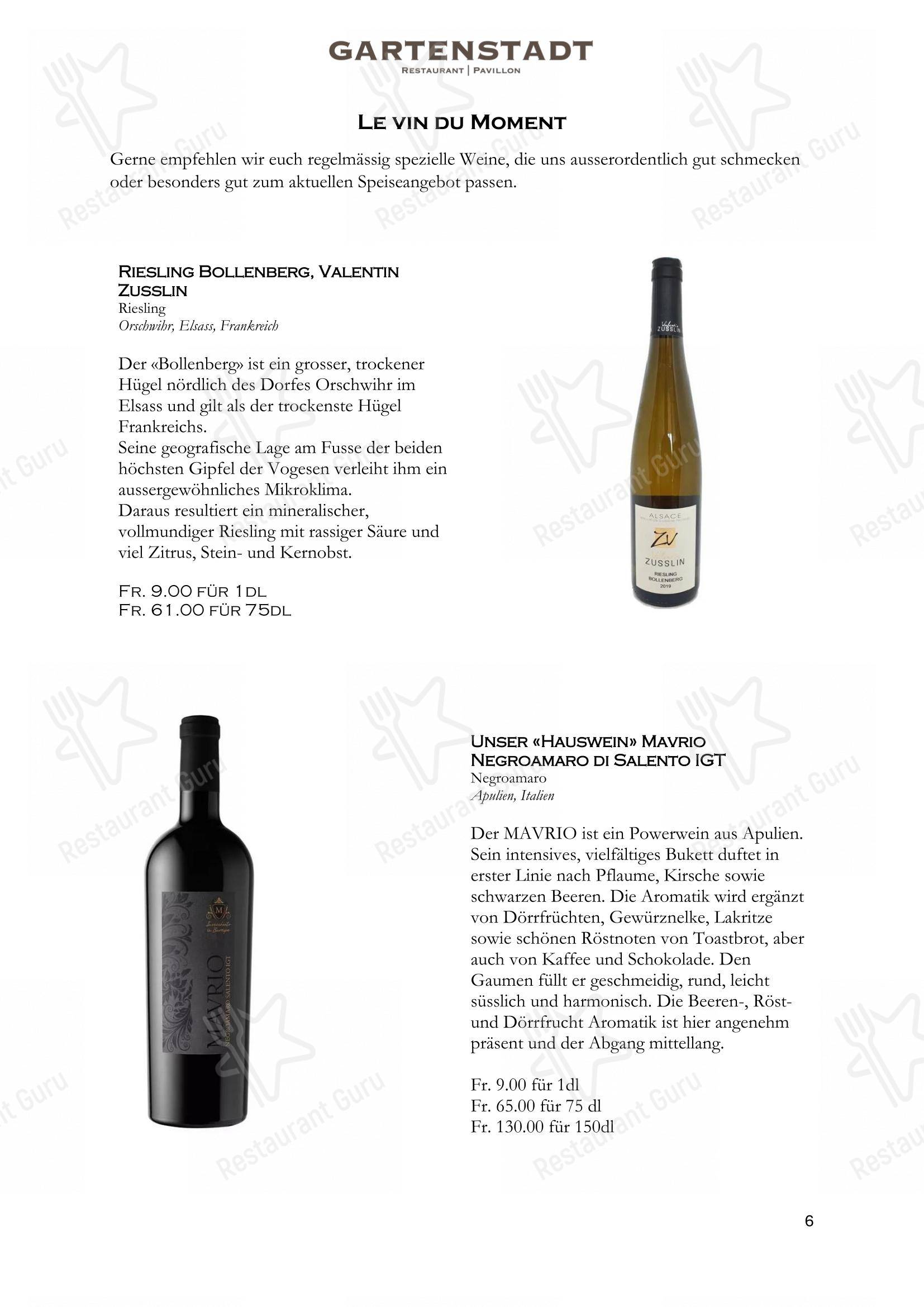 Menu bar per Restaurant Gartenstadt mit Pavillon ristorante