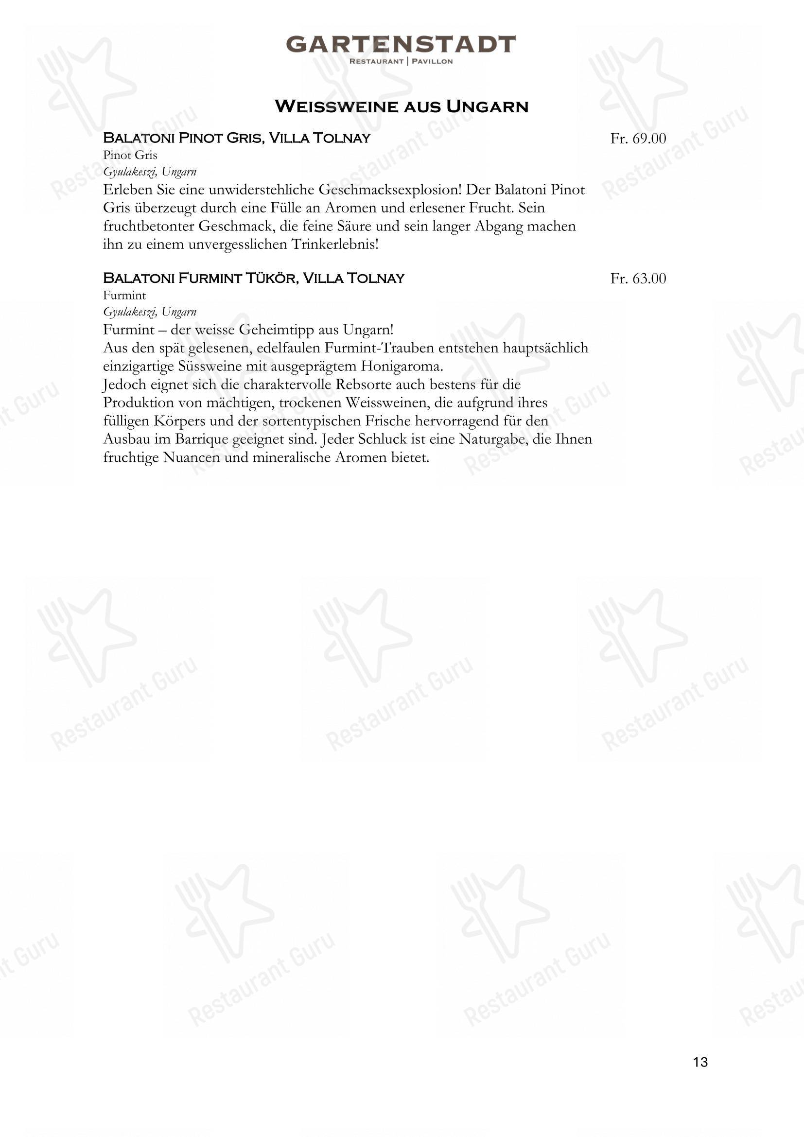 Restaurant Gartenstadt mit Pavillon in Münchenstein - Menu bar