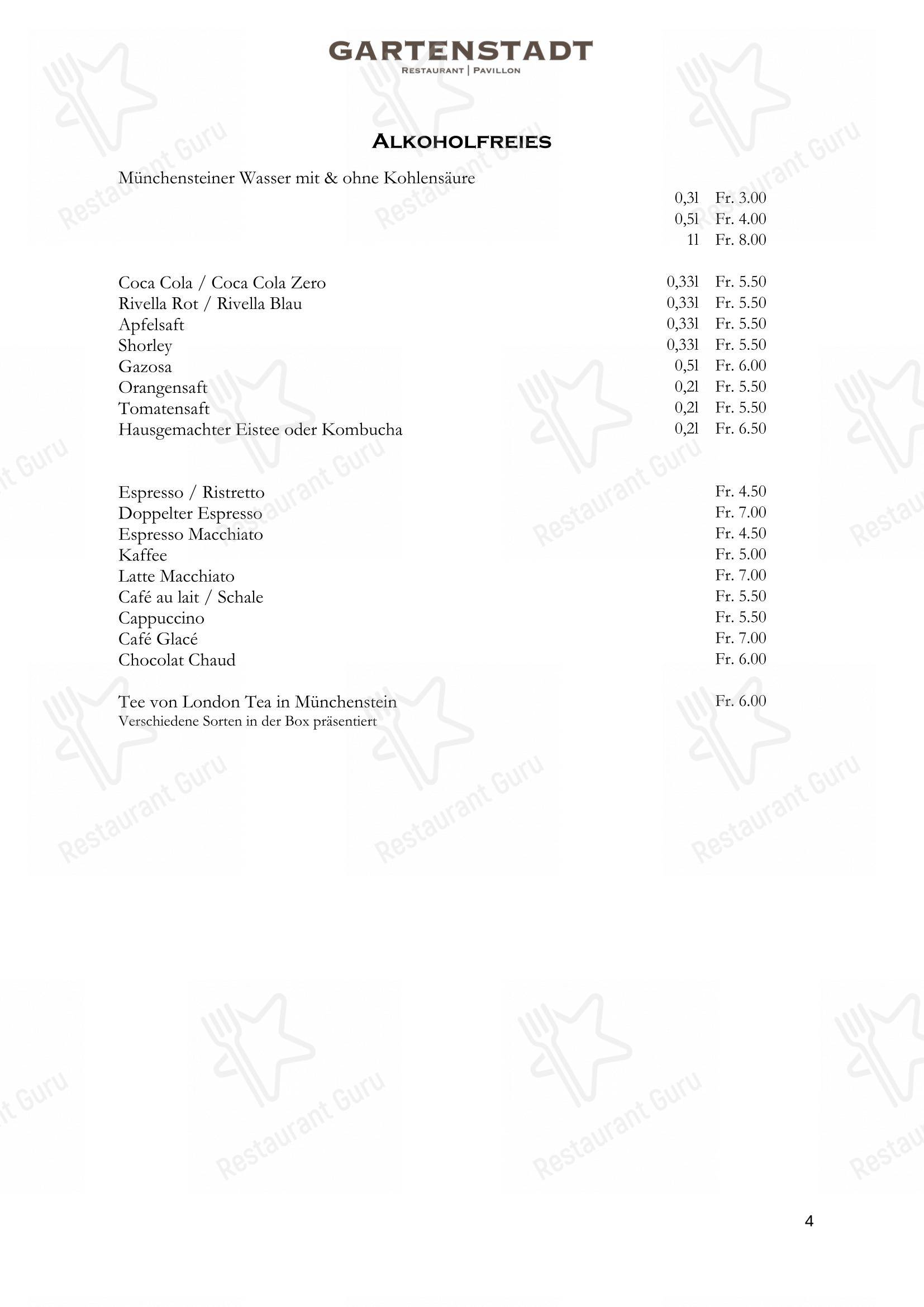 Restaurant Gartenstadt mit Pavillon in Münchenstein - Menu bar